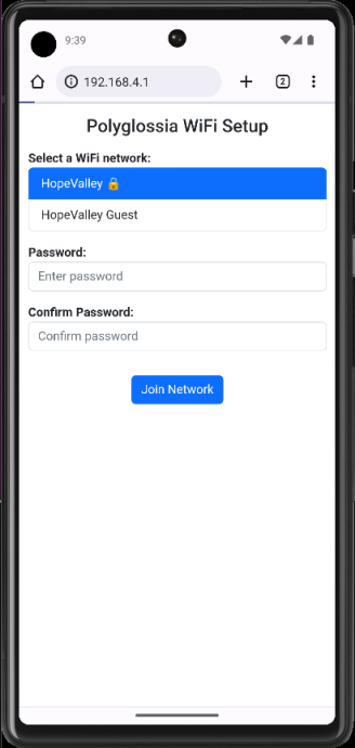 The Wi-Fi setup page on a phone listing nearby Wi-Fi networks to join, with padlock icons next to password-protected networks.